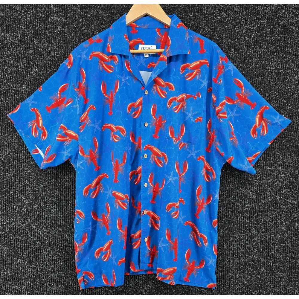 Uzzi Amphibious Gear Men's XL Lobster Shirt Resort Travel Hippie Hawaiian Blue